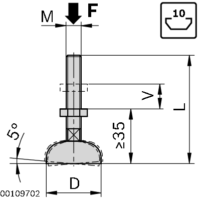 Leveling foot D44 M12x85